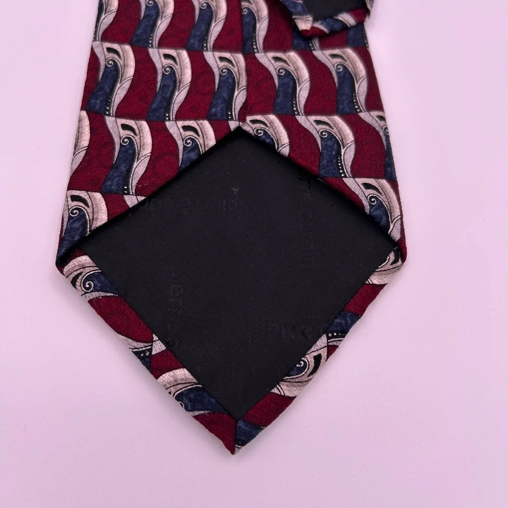 Pierre Cardin Necktie Geometric Mens OS Burgundy Silk Vintage Business Retro